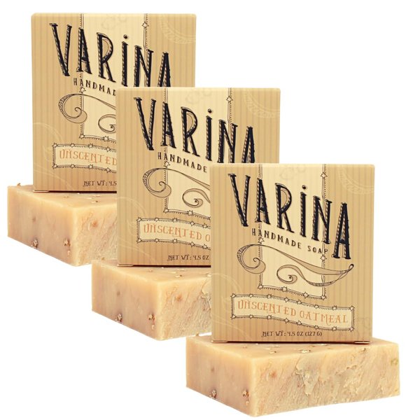 Varina Organic Unscented Oatmeal Bar Soap - Gentle Cleansing for Sensitive Skin, Unscented - 3 Pack - Experience Healthy and Glowing Skin