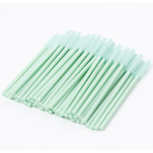 BIHRTC Pack of 100 One-Off Disposable Silicone Eyelash Mascara Brushes Wands Applicator Eyebrow Brush Makeup Tool Kit Set (Tower Shape - Light Green)