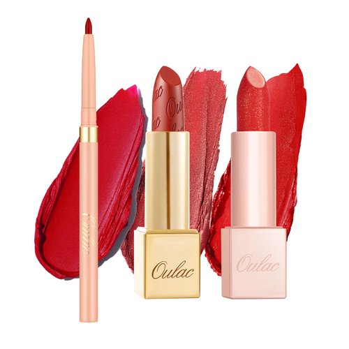 Oulac Lipstick & Lipliner Set 3PCS High Impact Lipcolor with Moisturizing Formula, Vegan Beauty, Full-Coverage Lip Color, Gift Lipstick for Women, LL08+02+PG02