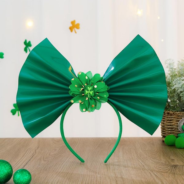 Yovic St Patrick's Day Bows Headbands Irish Day Shamrocks Bow Hairbands Green Bowknot Headband Saint Patricks Party Flowers Headpieces for Women and Girls