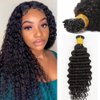 Deep Wave I Tip Hair Extensions Human Hair 22 inch Cold Fusion 1B Natural Black Keratin Hair Extensions Deep Curly Real Hair I Tip Hair Extensions 50g 50Stands for Women Culry Microlink Beads Hair