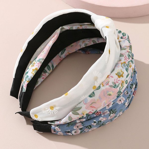 HAIMITI 3Pcs Vintage Flower Printed Headband Cross Top Knot Hair Bands Spring Summer Hair Accessories Twisted Knotted Head Wrap
