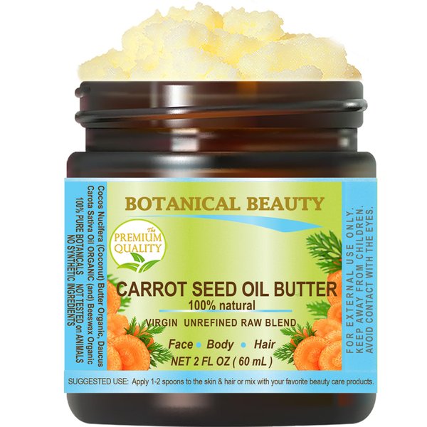 Carrot Seed Butter 100% Natural / 100% Pure Botanicals. 2 Fl.oz.- 60 ml. For Skin, Hair And Nail Care."One Of The Best Butter To Rejuvenate And Regenerate Skin Tissues." By Botanical Beauty.
