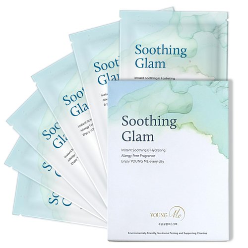 YoungMe Soothing Glam Korean Sheet Mask Pack - Soothing & Hydrating Facial Mask with Aloe Vera & Cica - Hypoallergenic Sheet Mask for All Skin Types | 25g x 6 sheet mask pouch set