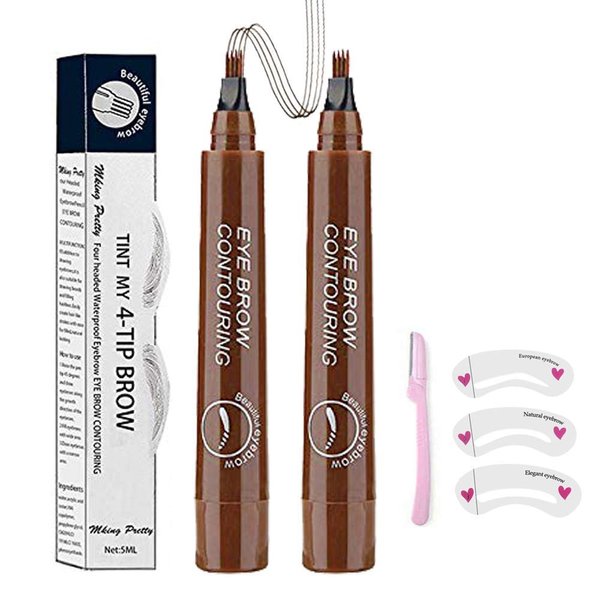 Microblading Eyebrow Pen, Eyebrow Pen 4 Points Eyebrow Pencil, Creates Lasting MakeUp Professional Natural Looking Eyebrows, Cover Sparse Areas, Daily Waterproof Eyebrow with Gift (01#Light Brown)