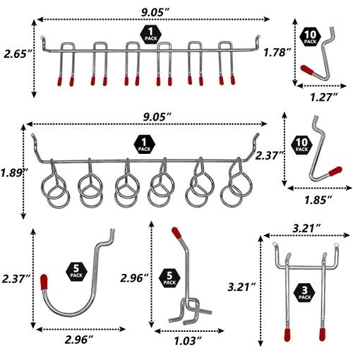 114 pcs Pegboard Hooks Assortment with Metal Hooks Sets, Pegboard Bins, Peg Locks for Organizing Storage System Tools