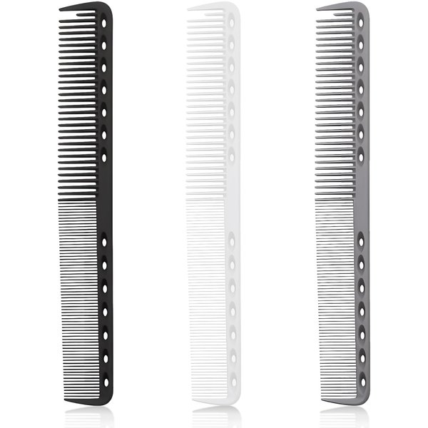 3 Pieces Carbon Fine Cutting Comb Carbon Fiber Salon Hairdressing Comb for Man and Woman Hairdressing Comb Heat Resistant Barber Comb (Black Grey White)