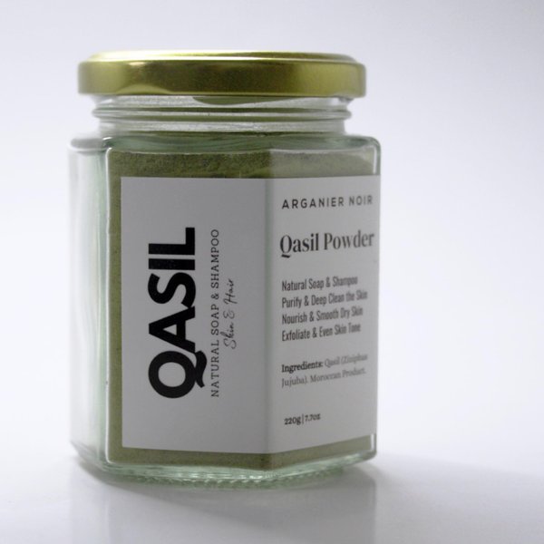 ARGANIER NOIR Qasil Powder- Natural Soap and Hair Mask Shampoo. Leaves skin and hair deeply clean and nourished.