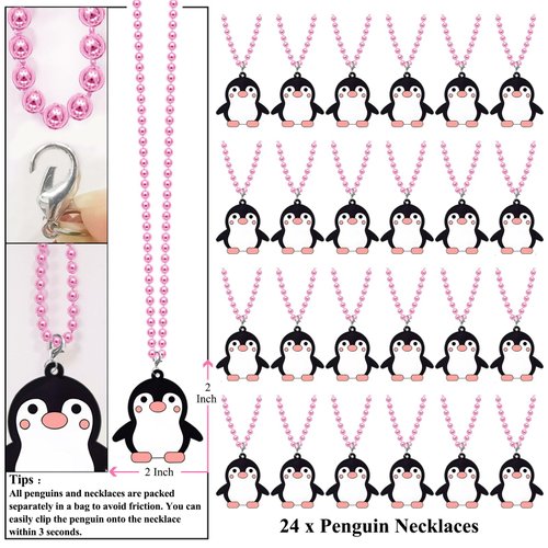 KeeStar 24 Pack Penguin Necklace Party Favors for Skating Themed Baby Shower, Birthday Party Goodie Bag Fillers, School Carnival Rewards, Photography Props, Home Decorations, Classroom Prize