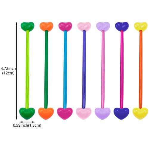 14Pcs Heart Ball Charm Hair Ties Colorful Ponytail Holders Twin Bead Hair Elastics Double Heart Bead Rubber Bands Bobble Ponytail Balls Hair Accessories for Girls