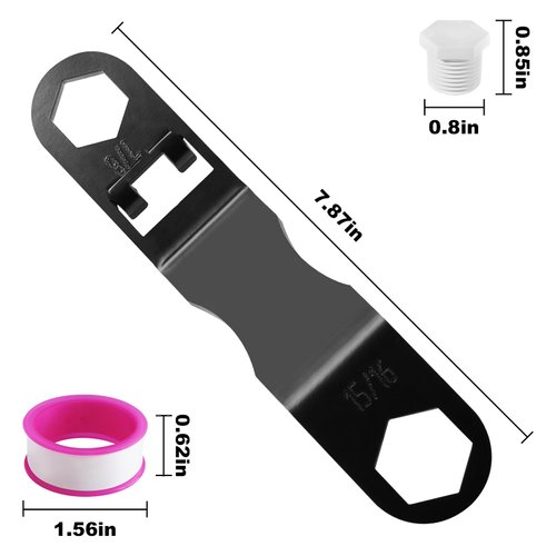 VIDABTE RV Water Heater Drain Plug & Wrench Kit For RV & Camper Water Heater Drain Plugs.Fits for 7/8" & 15/16" Drain Plugs,Include Angled Wrench,4 x 1/2" NPT replacement plugs,1 x PTFE tape