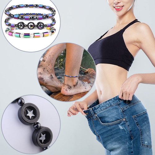 12Pcs Hematite Magnetic Bracelets Set for Men Women Magnetic Ankle Bracelet Circle Star Rainbow Magnet Stone Bracelet