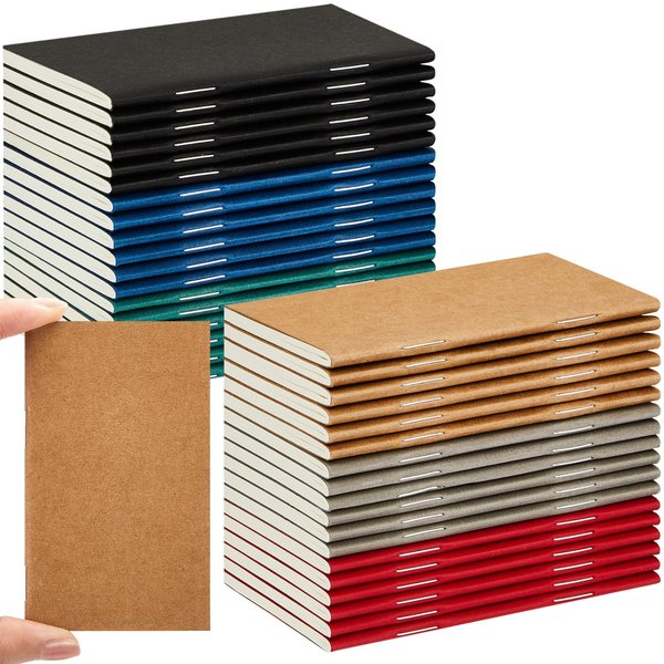 36 Pcs Pocket Notebook Mini Journal 2.5" x 4" Kraft Paper Mini Notebooks Bulk Softcover Pocket Notepad Memo Diary Subject Notebooks for Students Travelers School 60 Lined Pages/30 Sheets (Multicolor)