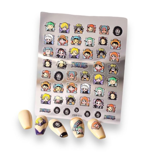 ONE Piece Nail SSTICKER 3D Anime Nail Sticker ONE Piece Nail DECALEmbossed Nail Art Stickers Decals Self Adhesive Nail Sticker Kawaii Design Anime Nail Stickers for Women, Girls, Kids, Gift (THECREW)