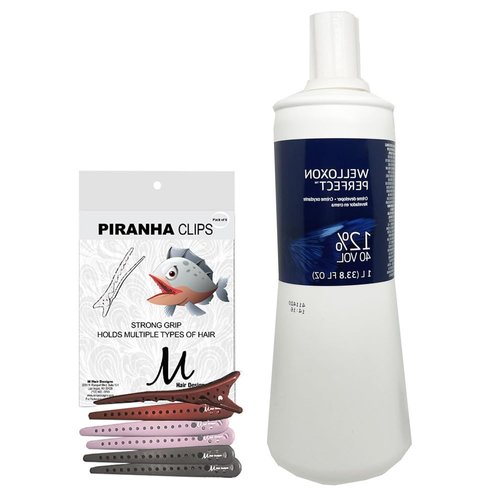 Welloxon Perfect Developer 12% / 40 Vol 33.8 Fl Oz | For Koleston Perfect Hair Color and M Hair Designs Piranha Hair Clips (Bundle)