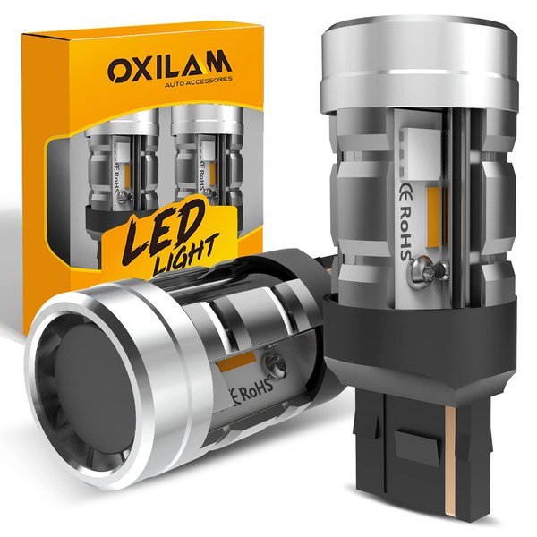 OXILAM 2023 Upgraded 7443 7440 LED Bulb Amber with Fan, CANBUS Error Free, 4000LM 600% Brighter, Turn Signal Light Anti Hyper Flash, T20 7441 W21W WY21W 7440NA Blinker Bulb Replacement (Pack of 2)