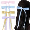 Telont 4PCS Ribbon Hair Bows for Women Long Tail Tassel Bow Clips Claw Barrettes Cute Hair Bow for Girls Teens Toddlers
