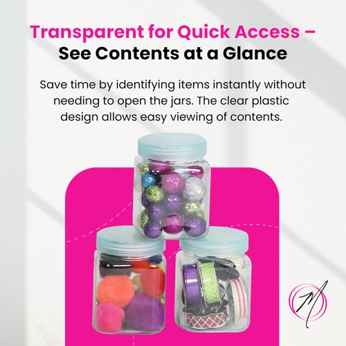 Everything Mary 6 oz Clear Plastic Jars with Lids - 3 Pack Durable BPA-Free Reusable Containers - Perfect for Craft Supplies, Beads, Spices, Hardware - Stackable Organizer for Crafters