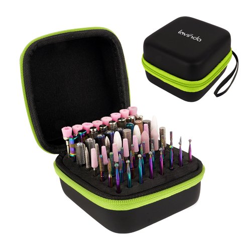 Lavinda Nail Drill Bits Holder, Dustproof Displayer Organizer Container, 64 Holes Nail Bits Container Box Case with High Density Foam to Avoid Slipping & Scratches (Drill Bits Not Included)