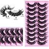 LuckForever 10 Pairs False Eyelashes Russian Strips Eye Lashes Wispy False Lash Fluffy Eyelash Extension Natural Look D Curly Volume Fake Eyelashes Reusable Faux Eye Eyelash for Women Girls