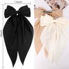 VELSCRUN Hair Bows for Women - 3Pcs Big Hair Clips in White, Black, Brown - Silky Satin Hair Barrettes with Oversized Long Tail - Hair Accessories for Long Hair, Curly, Wavy, Fine, Thick - Gift