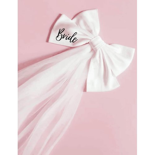 Bride Veil Bachelorette Party Decorations White Hair Bow | Bridal Shower Supplies, Bridesmaid Favors, Wedding Gift, Bride Accessories, Engagement Accessory, Hen Party