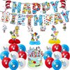 Seuss Cat Birthday Party Decorations, Cat In the Hat Theme Birthday Banner Honeycomb Centerpieces Hanging Swirls Party Latex Balloons for Birthday Baby Shower Party Supplies