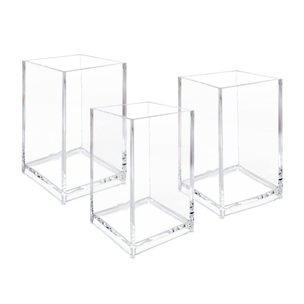 Newkita 3 Pack Clear Acrylic Cosmetic Pencil Pen Holder Cup, Clear Makeup Brush Holder, Desk Acrylic Brushes Storage