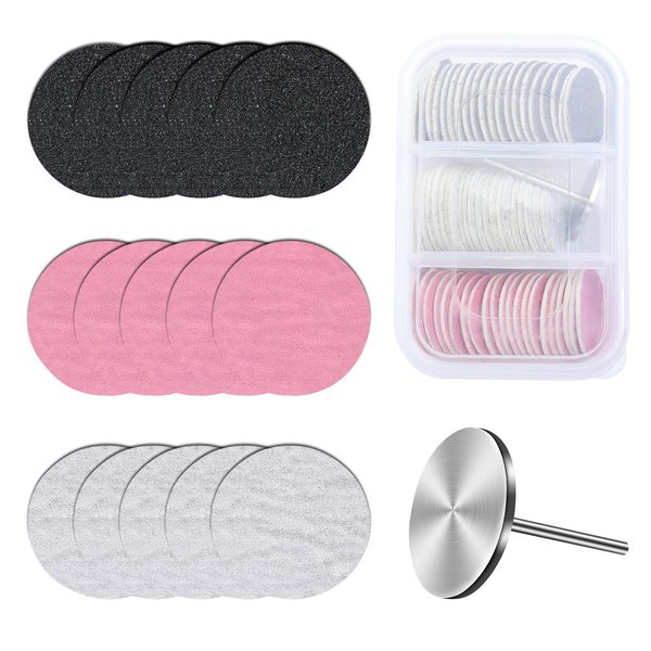 MelodySusie 60 Pcs Replacement Sandpaper Discs with 25mm Metal Nail Drill Bit, 80 Coarse 120 Medium 180 Fine Grit for Electric Foot File Callus Remover Tool or Polishing Craft