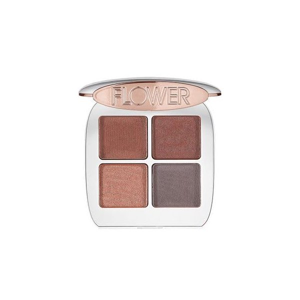 FLOWER BEAUTY Petal Play Shadow Quad | 4 Highly-Pigmented, Long-Lasting Shades | Luxurious Formula Crease-Free Formula | Highly Pigmented, Illuminating Eye Makeup Palette - Black Iris (Pack of 1)