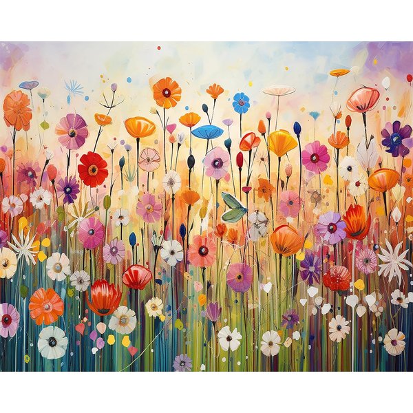 TUMOVO Paint by Number for Adults DIY Paint by Numbers Cosmos Flowers Field Abstract Paint by Numbers for Beginners Oil Hand Painting by Numbers Home Wall Decor Art Crafts 16x20 inch