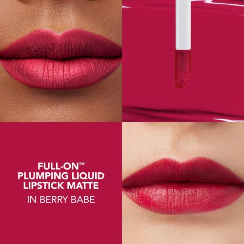 Buxom Full-On Plumping Liquid Lipstick Matte, Plumping Lip Color with Vitamin E, Hyaluronic Acid & Plumping Peptide Complex, Hydrates & Smooths Lip Lines, Transfer-Proof, Cruelty-Free (Berry Babe)