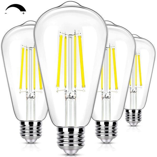 Dimmable Vintage LED Edison Light Bulbs 100W Equivalent, 8W ST58 Daylight White 5000K 1200Lumens ST19 Antique LED Filament Bulbs, E26 Base, Clear Glass, CRI90+, Great for Home Bathroom Kitchen(4 Pack)
