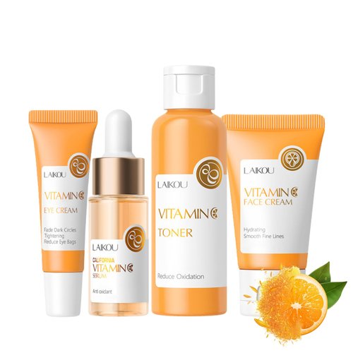 Vitamin C Skin Care Kit - Travel Essentials - 4PCS Antioxidant, Hydrating & Moisturizing Facial Skin Care Products with Toner, Serum, Face Cream & Eye Cream - Skincare for Girls 10-12 - Gift Set