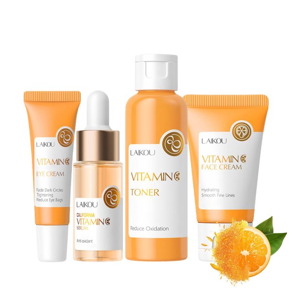 Vitamin C Skin Care Kit - Travel Essentials - 4PCS Antioxidant, Hydrating & Moisturizing Facial Skin Care Products with Toner, Serum, Face Cream & Eye Cream - Skincare for Girls 10-12 - Gift Set