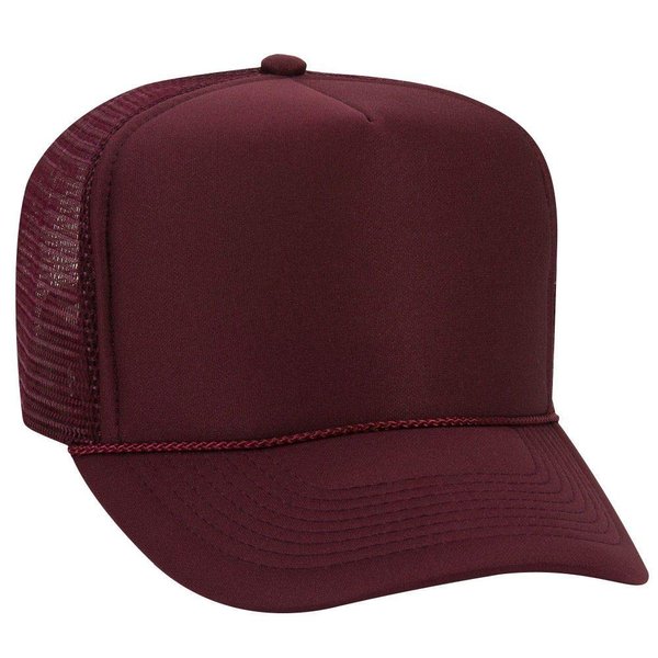 OTTO Polyester Foam Front 5 Panel High Crown Mesh Back Trucker Hat - Maroon