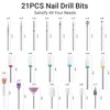 MelodySusie 21pcs Nail Drill Bit Set with Portable Holder Case, 3/32'' Ceramic Diamond Carbide Acrylic Gel Nail Art Tool Kit, Cuticle Remover Bit for Acrylic Dip Powder, Manicure Pedicure, Salon Home
