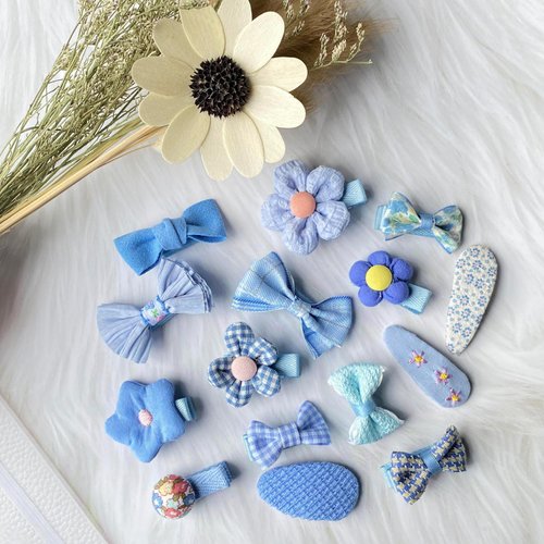 Hair Clips for Girls,15 Pcs Cute Bows Fabric Handmade Barrettes Hair Accessories for Women Baby Girl Toddler,Blue