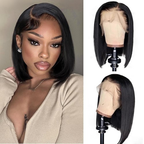 12 Inch Short Bob Wig Human Hair 13x4 Hd Transparent Lace Front Wigs Human Hair Pre Plucked 180 Density Straight Lace Frontal Wigs Human Hair Glueless Wig for Women Natural Hairline with Baby Hair