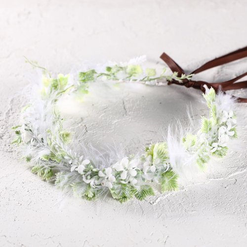 KorViSHOW White Flower Crown Headband - Fairy Floral Headband Handmade Headpiece Renaissance Accessories Maternity Women Wedding Costume Photoshoot Props
