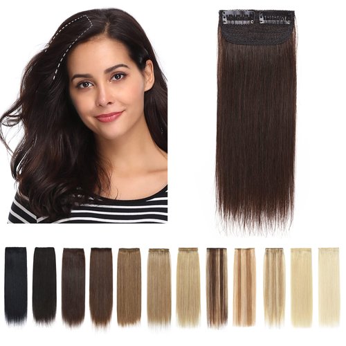 SEGO 2 Pcs Short Hair Extensions Clip in Human Hair 6 Inch 20g Hairpiece Human Hair Toppers for Women With Thinning Hair Adding Hair Volume -Dark Brown