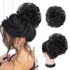 Foaoit Messy Bun Black Hair Extensions for Women Ponytail Synthetic Hair Bun Extension Curly Wavy Black Hair Pieces for Updos Short Hair Accessories (Black)