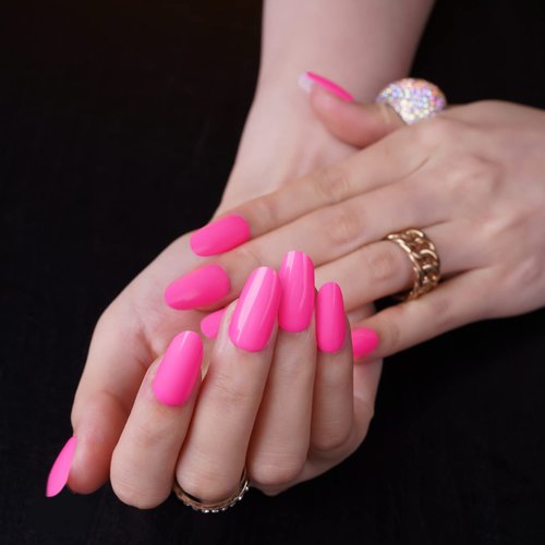 DANNI & TONI Semi Cured Gel Nail Strips (Hot Pink) Gel Nail Wraps Neon Pink Solid Color 28 Stickers