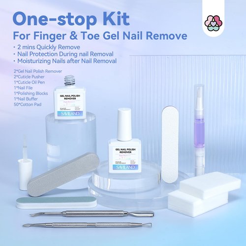 SAVILAND 2 Minutes Quick & Easy Gel Nail Polish Remover Kit: 2PCS Soak-off Gel Polish Remover Rich in Castor Oil & Vitamin E, with Cuticle Oil Pen Nail Tools for Gel Nails Remove Home Salon Use