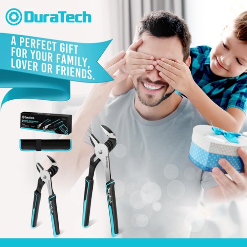 DURATECH 2-Piece Groove Joint Pliers Set with Rolling Pouch, 10 & 8-Inch Adjustable Water Pump Pliers, Straight Jaw Tongue and Groove Pliers for Home Repair, Gripping, Pipe & Fittings