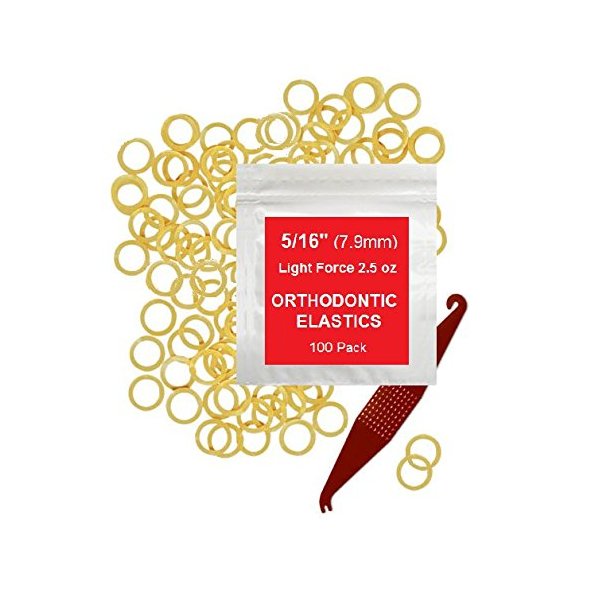 5/16 Inch Orthodontic Elastic Rubber Bands, 100 Pack, Natural, Light 2.5 Ounce Small Rubberbands Dreadlocks Hair Braids Fix Tooth Gap, Free Elastic Placer for Braces