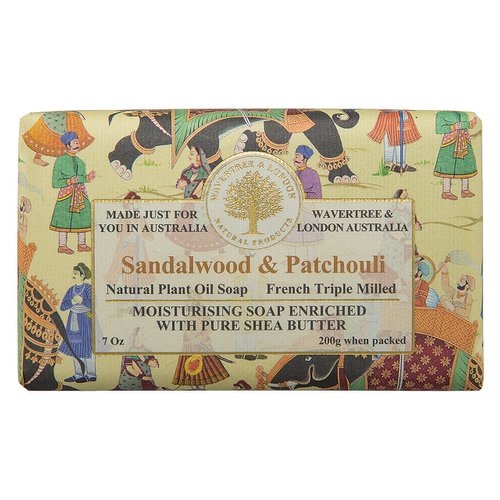 Wavertree & London Sandalwood Patchouli Scented Natural Soap Bar, 7oz Moisturizing French Triple Milled Soap Bar for Women & Men enriched with shea butter - For All Skin Types