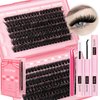 Eefofnn Fluffy Lash Extension Kit 240pcs DIY Individual Eyelashes Kit 80D+100D Cluster Lashes with Bond and Seal Lash Glue Tweezers 10-20MM D Curl Volume Eyelash Extensions DIY Lashes Extension Kit