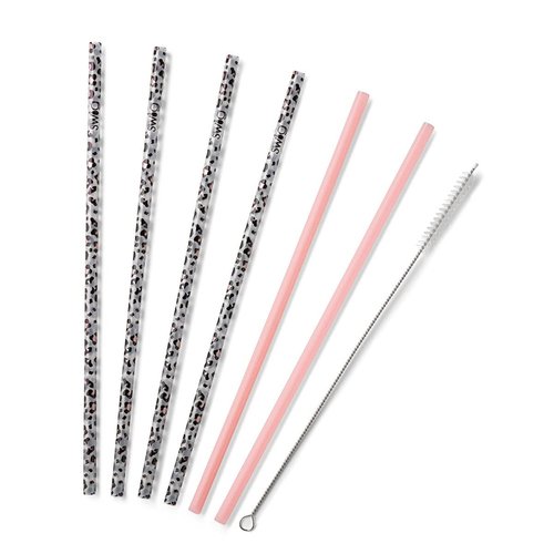 Swig Life Reusable Straws Luxy Leopard + Blush Reusable Straw Set + Cleaning Brush, Each Straw is 10.25 inch Long (Fits Swig Life 20oz Tumblers, 22oz Tumblers, and 32oz Tumblers)