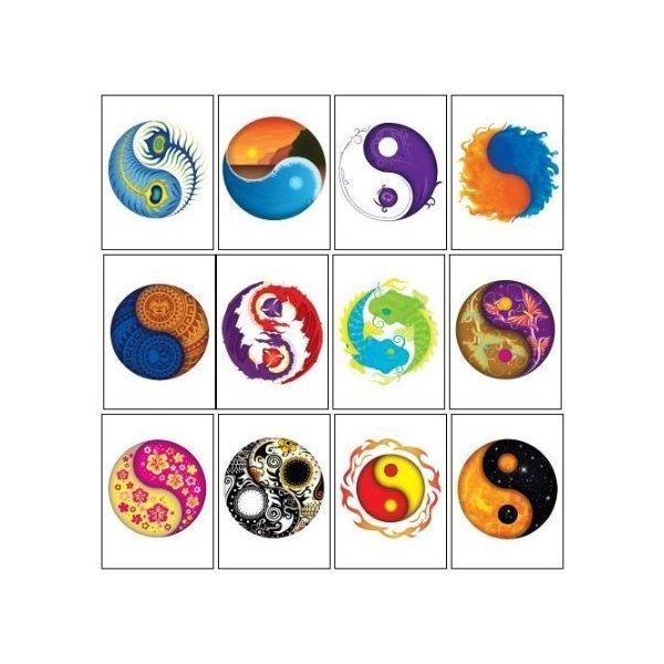 Ying Yang Temporary Tattoos - Set of 12